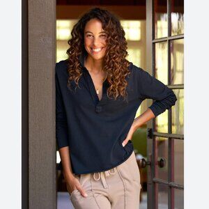 Frank & Eileen PATRICK Popover Henley Heritage Jersey White Size: XS Navy
